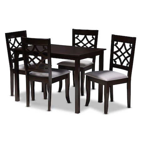 Baxton Studio Mael Grey Upholstered Espresso Finished 5-Piece Wood Dining Set 157-9728-8026